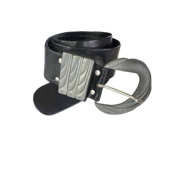 LEATHEROCK Women's 90s Vintage Retro Textured Leather Wide Belt Brown Size 40 - Picture 1 of 9